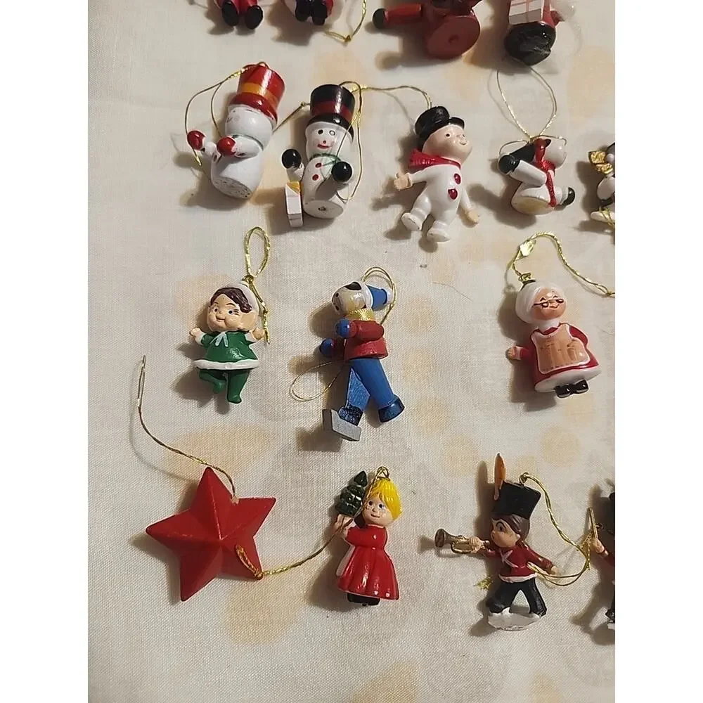 21 Vintage Miniature Christmas Tree Ornaments Snowman Santa Angel Star Trees